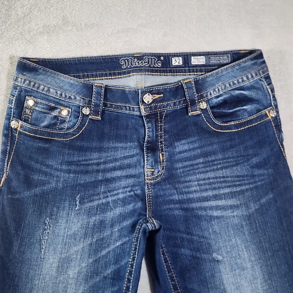 Miss Me Jeans Ankle Skinny Southwest Embroidered Stretch Medium Wash Womens 32 - Picture 4 of 14